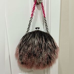 Handmade Gradient Color Real Mongolian Lamb Fur Kisslock Shoulder Bag/Crossbody